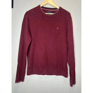 Tommy Hilfiger Pima Cotton Cashmere Pullover Sweater Dark Red Crewneck Men Small